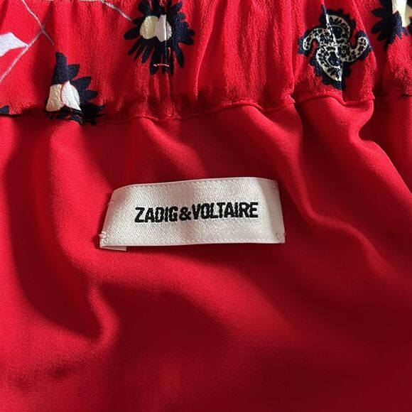 Zadig & Voltaire Joslin Daisy Red Silk Floral Skirt Size 40EU/8US Lace Trim Boho - Picture 8 of 13